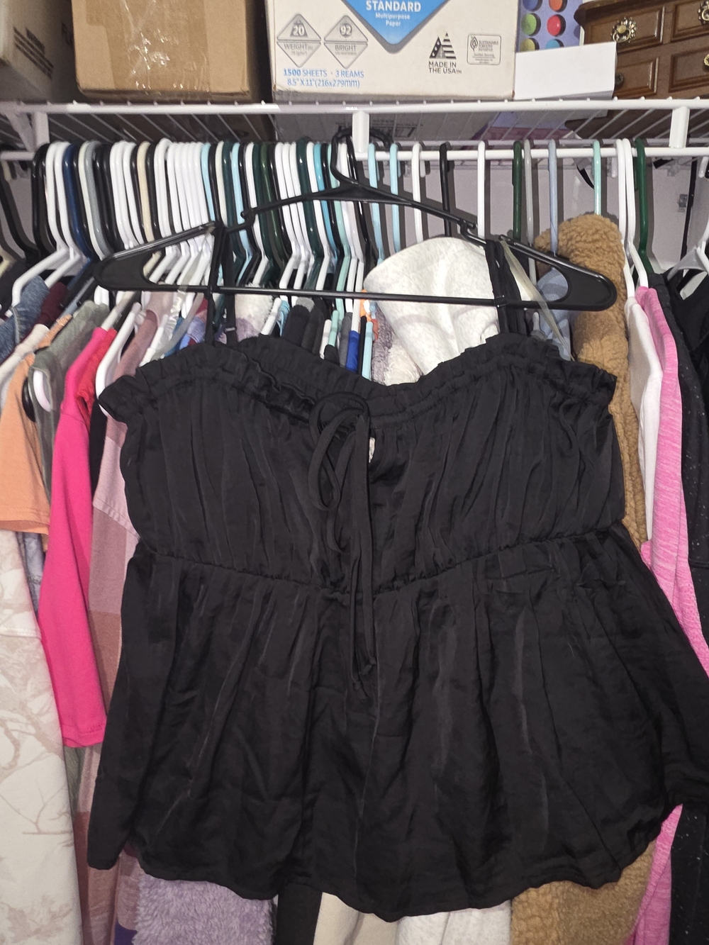 American Eagle Outfitters Black Off-Shoulder Ruffle Tie Peplum Camisole